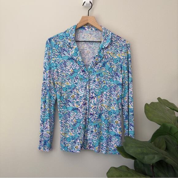 Lilly Pulitzer Button Down Pajama Top Collared Monkey Pattern Preppy Long Sleeve - Picture 1 of 7